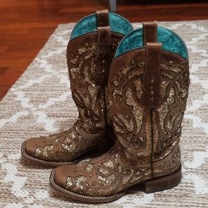 Corral orix glitter studded square toe boots